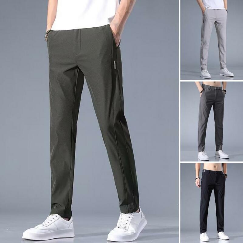 Stylish Trousers Ankle Length Breathable Mid Waist Men Suit Pants  Slim Fit Men Summer Trousers Male Clothes