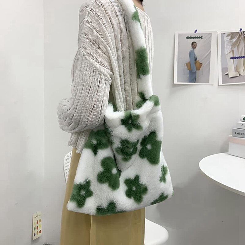 NEW-Long Strap Furry Tote Bag Large Cute Plush Bag borsa da donna per l'autunno e l'inverno
