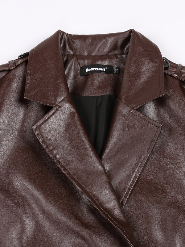 Nerazzurri-gabardina larga de cuero Pu para mujer, abrigo holgado de color marrón, negro y plateado, fajas, diseñador de lujo, moda europea, otoño, 2022