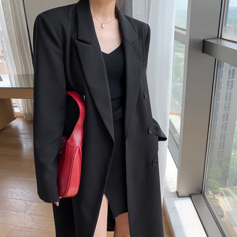 เทรนช์ MODE Korea ผู้หญิงความยาวยาวสีพื้นเข้าได้กับทุกชุดฤดูใบไม้ผลิยาวทรง x ยอดนิยมใส่สบายทุกวัน