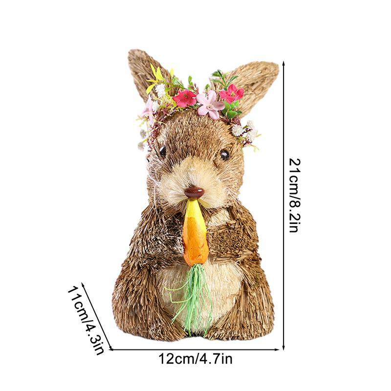 Lapins de Pâques en paille autoportants, figurine en forme de lapin, décorations saisonnières, ornements de chambre, cour