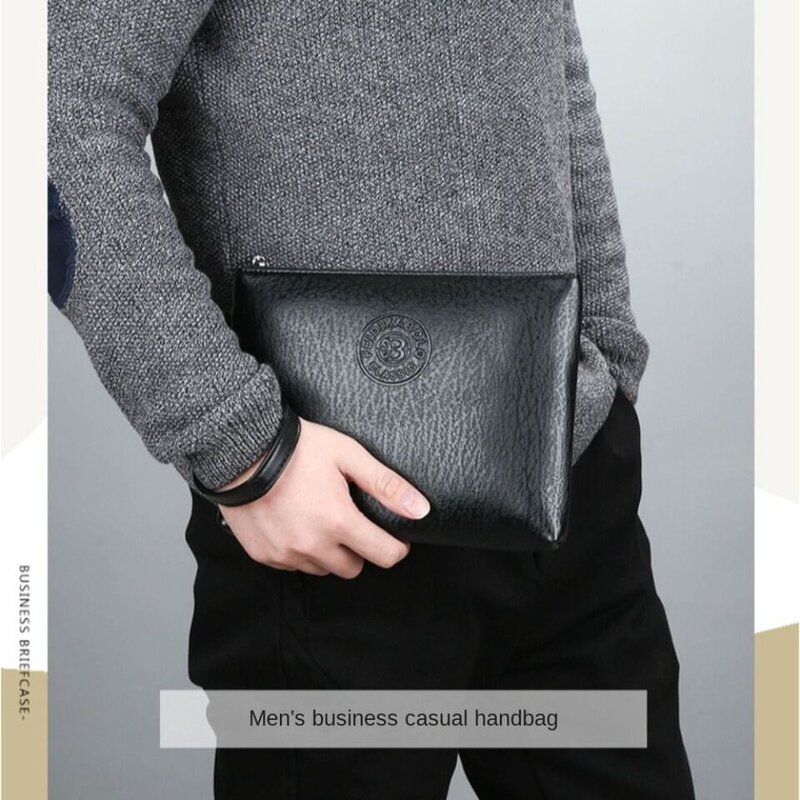 Leisure Male Clutch Bag New PU Soft Leather Large Capacity Handheld Bag Mobile Phone Bag