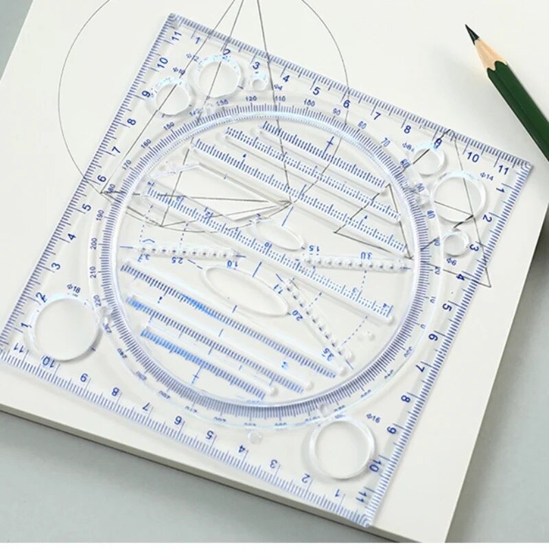 Templat gambar multifungsi dapat diputar, alat penggaris skala pembuatan lingkaran geometri arsitek Konstruksi Desain Seni