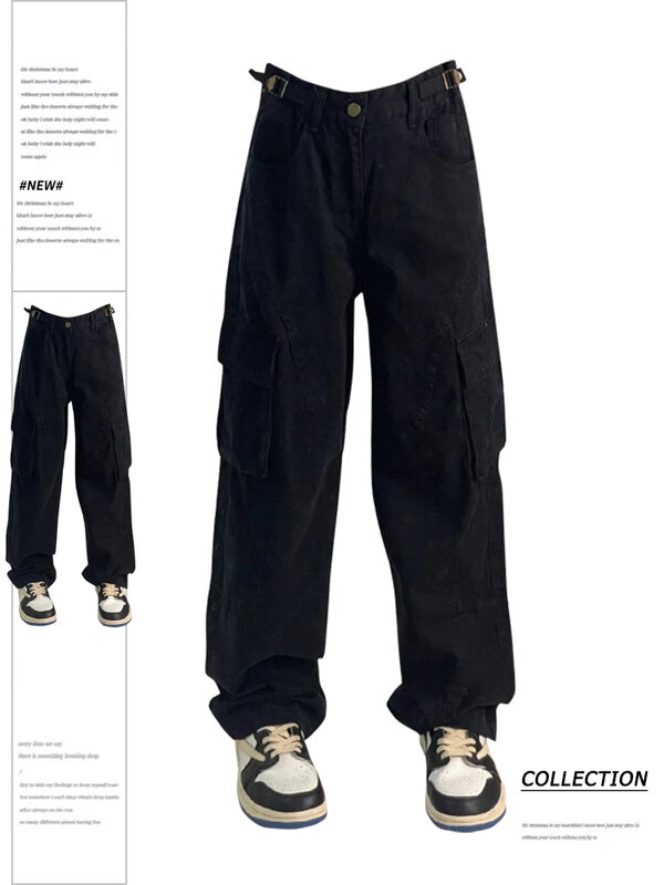 Calça jeans gótica preta feminina, calça de vaqueiro vintage, calça jeans Harajuku Baggy Punk, roupa emo grande Y2K Trashy, anos 2000