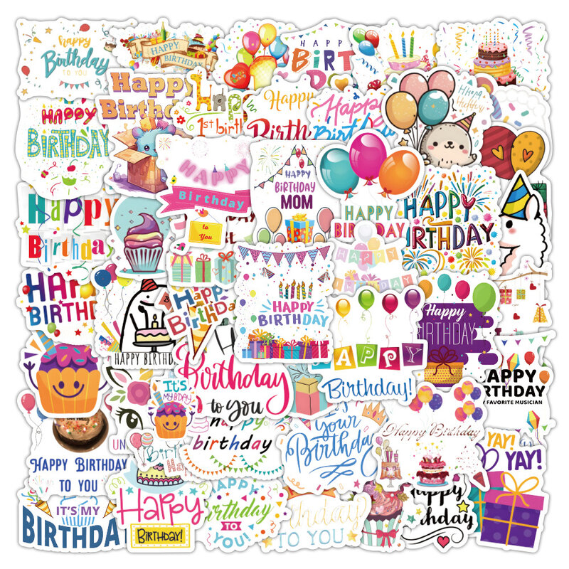 10/30/50PCS Happy Birthday Cartoon Stickers Decals for Kid Toy DIY Stationery Luggage Diary Laptop Cute Decoration Sticker Packs