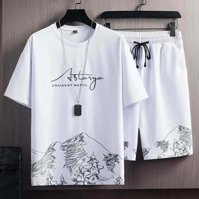 2Pcs/Set Fashion Skin-touching Pockets Male Casual T-shirt Shorts Activewear Daily Garment Summer Tracksuit Casual Outfit