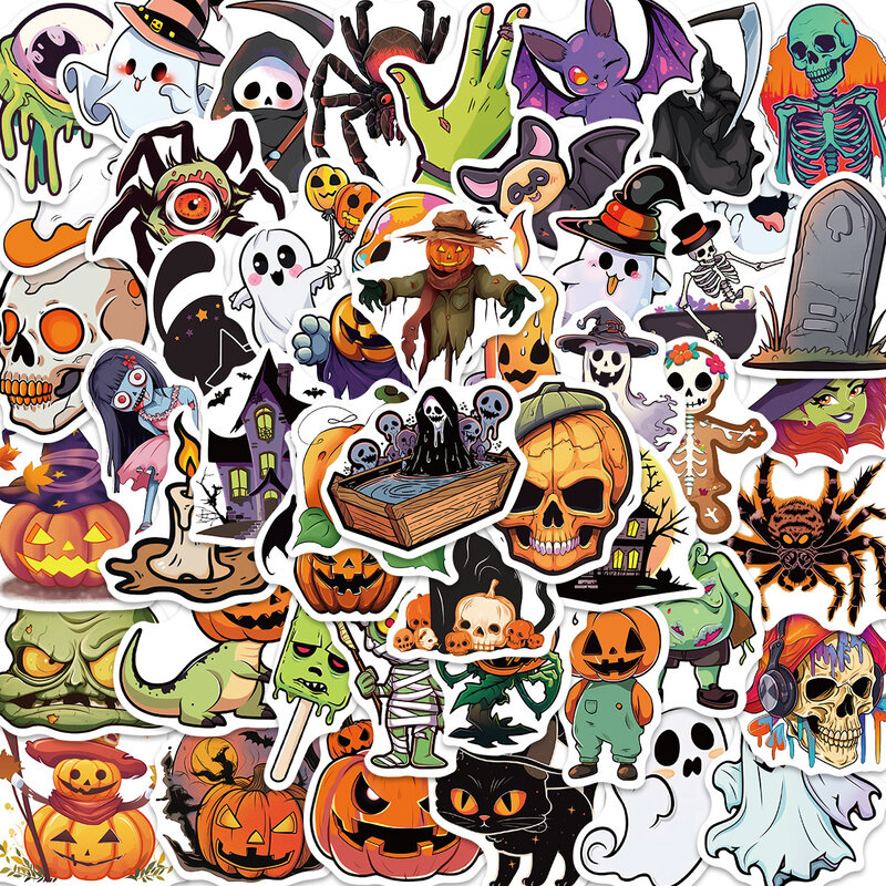 Cartoon Horror Halloween Series Adesivos, Graffiti, Adequado para Laptop, Capacetes, Decoração Desktop, Brinquedos DIY, 50pcs