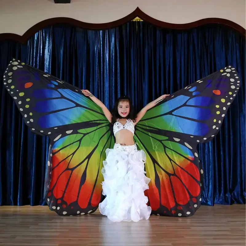 子供のためのスティック付き蝶の翼、ベリーダンスコスチューム、子供のためのカラフルなスイング