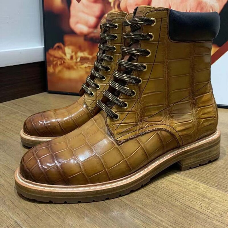 Yingshang新到着男性ワニ革の靴男性ワニ皮ブーツ