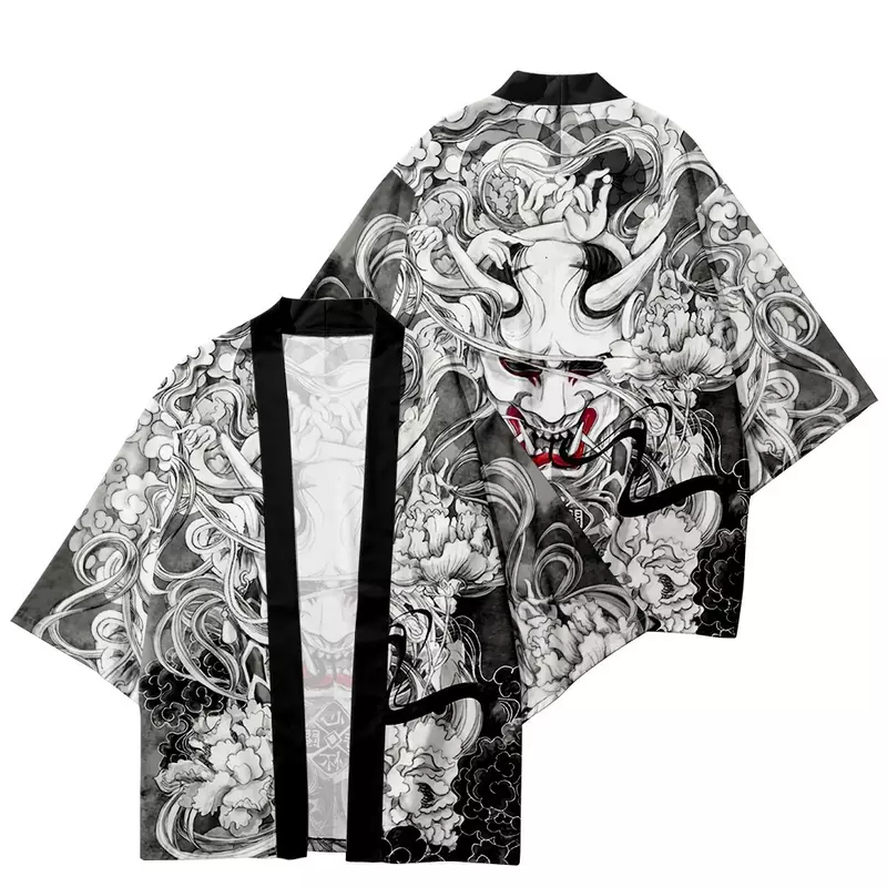 Chemise de Samouraï à Imprimé Démon pour Homme et Femme, Kimono Traditionnel Haori, Anime Japonais, Streetwear Asiatique, Cardigan
