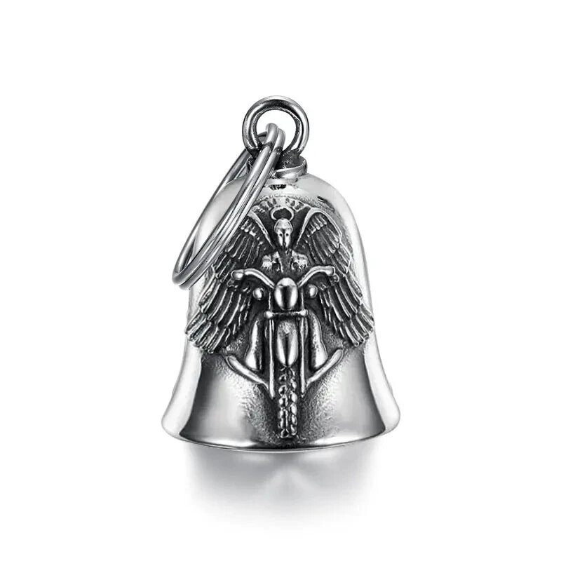 Llavero con colgante de campana de motocicleta Punk Angel Wings, amuleto de Ciclismo de Rock para hombres, accesorio de la suerte de exorcista