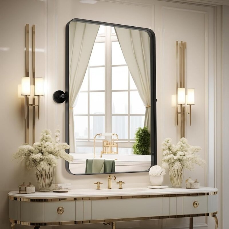 Specchi da bagno regolabili specchio da toeletta-specchio rettangolare arrotondato opaco rettangolare in acciaio inossidabile da 24 "x 36" con spazzolato