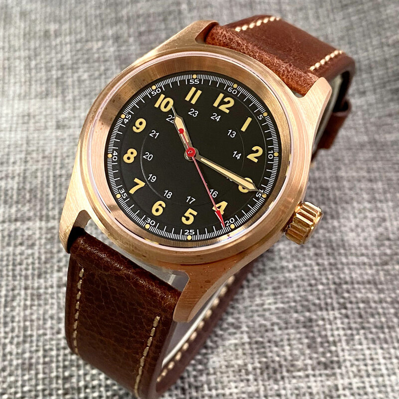 36mm echte Bronze Pilot mechanische Uhr Männer 200m wasserdichte Taucher Armbanduhr leuchtende Hand flachen Saphir nh35 Outdoor-Geschenk