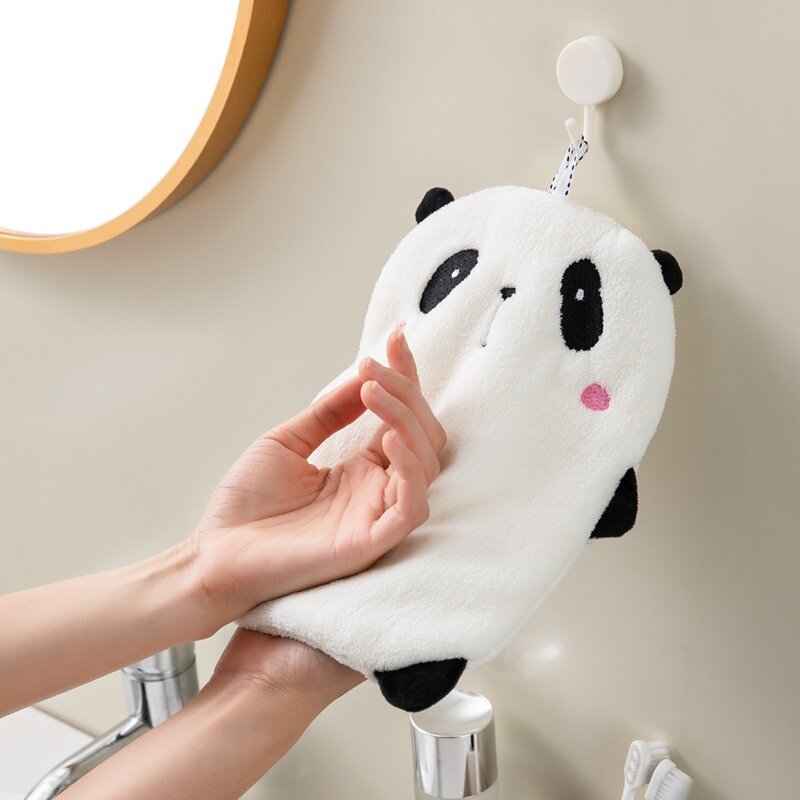 Cartoon Panda Hand Towel Cute Animal Coral Velvet Water Absorption Quick Dry Wipe Children Hands Towel Kitchen Bathroom Supply