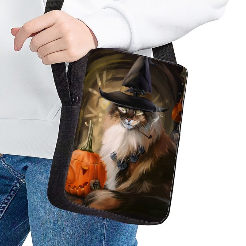 Bolsa de mensajero con estampado de gato de Halloween para niños, bolso de hombro de pequeña capacidad, regalo de vacaciones, bolsos cruzados prácticos encantadores, bolso de Cosplay