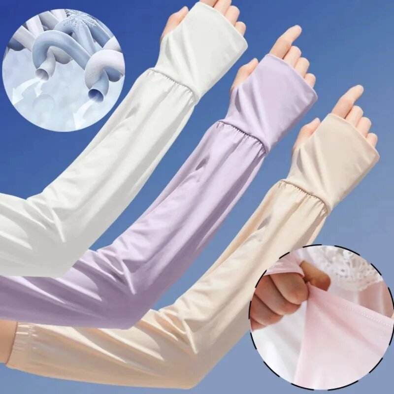 Polsino estivo in seta di ghiaccio protezione solare sciolta maniche antipolvere antivento protezione UV sudorazione copertura del braccio ad asciugatura rapida guaina senza dita