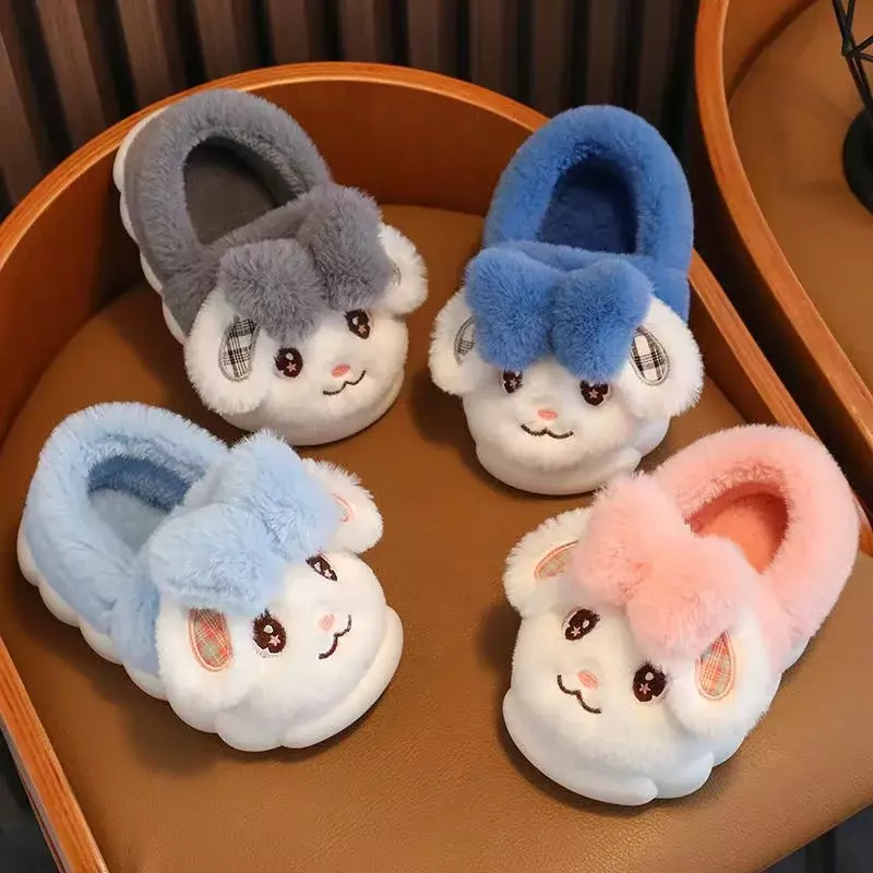 Pantofole invernali per bambini bambini Cute Cartoon Rabbit Home Slipper bambini Indoor Warm peluche Slides scarpe da pavimento per bambini per ragazze