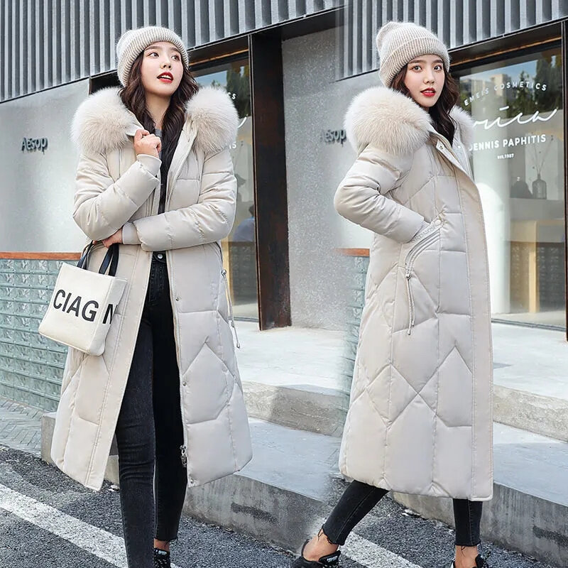 女性の冬のコート,フード付きの毛皮の襟付きの厚い暖かいパーカー,学生のコート,新しいコレクション2022