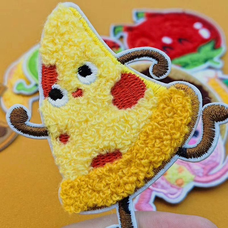 Cartoon Towel Embroidery Patches Macarone Pizza Donuts Pudding Cloth Sticker DIY Self-Adhesive Badge Hat Bag Fabric Accessories