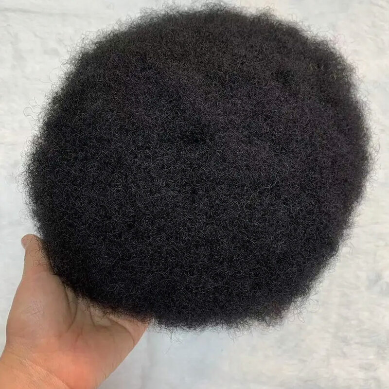 Afro Curl Toupee para homens negros, peruca dianteira do laço francês, Kinky Curly, 8x10Human Hair, substituição do sistema capilar, africano e americano, Q6