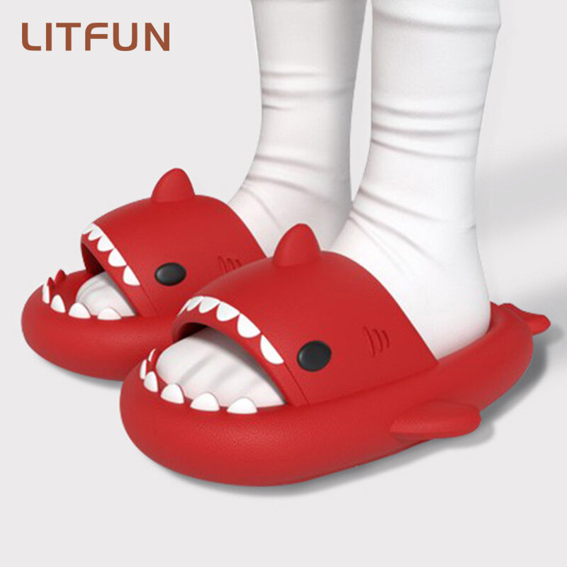 Litfun-女性と男性のための厚いソールのサメの靴,クラシックなカジュアルサンダル,カップルのための面白いスライド,自宅でかわいい