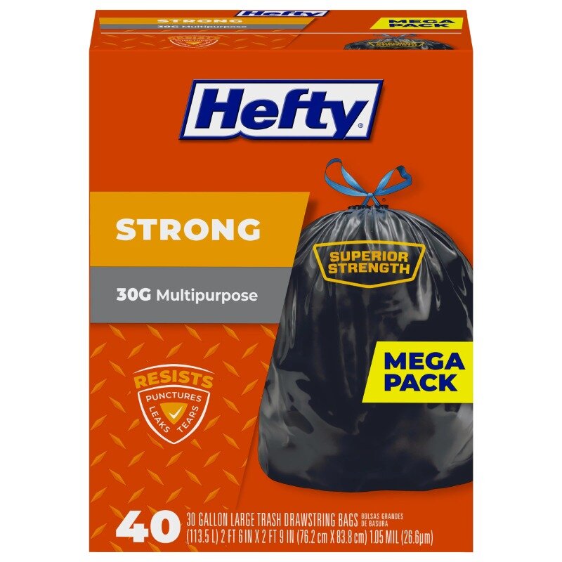 Hefty-bolsas de basura grandes y fuertes, 30 galones, 40 unidades