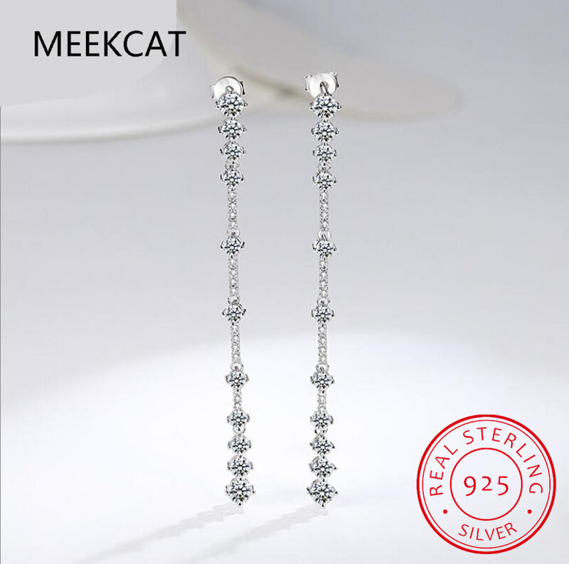 Moissanite anting-anting Juntai untuk wanita, 3ct sepasang warna D VS1 berlian panjang rumbai telinga tetesan 925 perak murni hadiah perhiasan halus