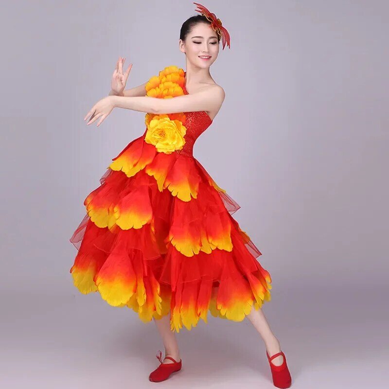 Figle w kwiaty hiszpańskie sukienka do tańca brzucha dla kobiet spódnica długa suknia Flamenco spódnice czerwone sukienki Flamenco dla dziewczynek