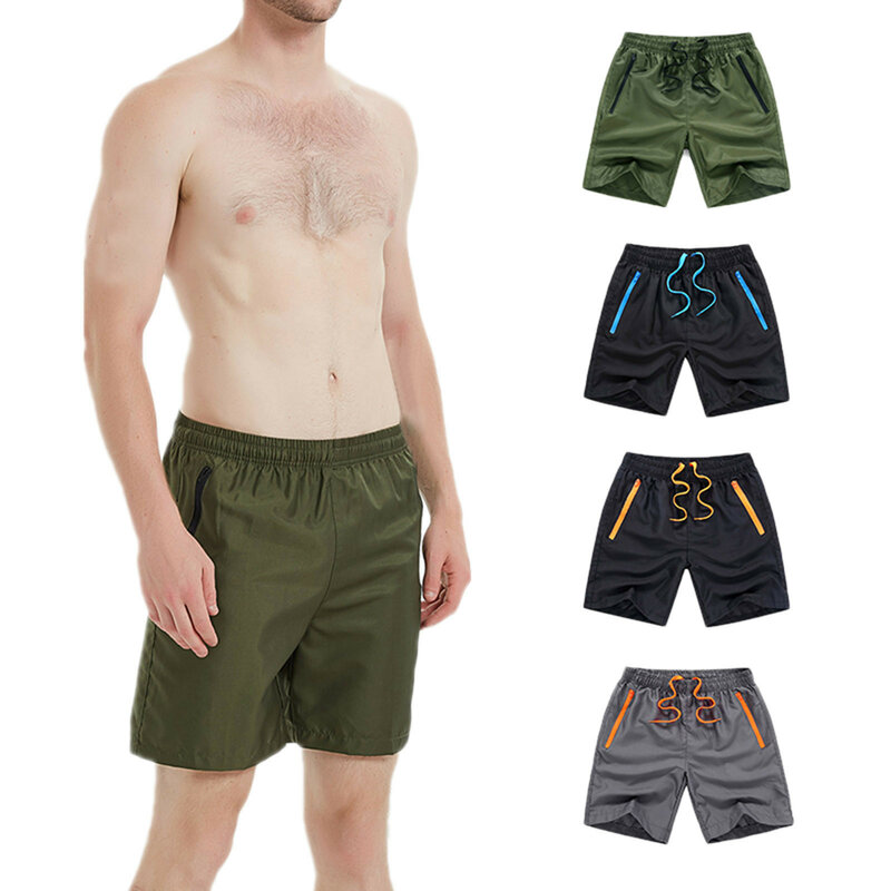 Pantalones cortos informales de moda para hombre, pantalón de secado rápido de Color sólido, talla grande, con cordones, para vacaciones en la playa, transpirables