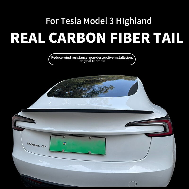 테슬라 모델 3 하이랜드 2024 실제 탄소 섬유 스포일러 모델 3 2024 후면 트렁크 윙 매트 탄소 테슬라 자동차 액세서리