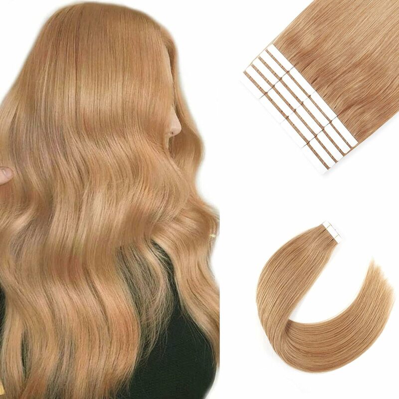 Straight Tape in Hair Extensions Human Hair Honey Blonde #27 Seamless Tape in Hair Extension Invisible Hair Extensions for Women