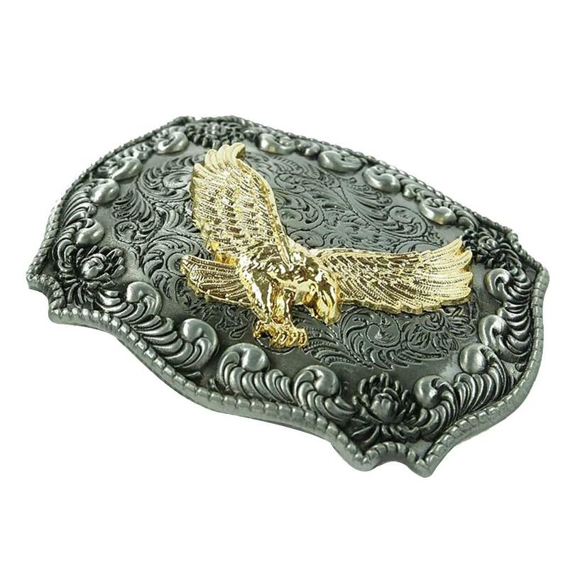 Cowboy Style Shaped Gold Belt Buckle with Antique Engraved Embossed