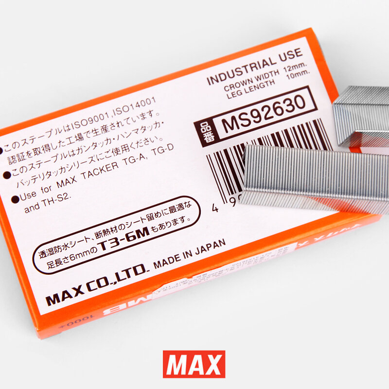MAX T3-10MB Grampeador Camada Espessa, Máquina Decoração, Alta Resistência Adequado para TG-A Nail Gun, Japão, 10Pcs