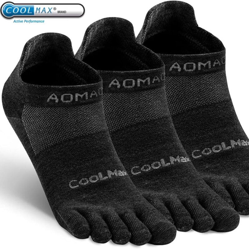 Calzini per uomo e donna Athletic Running Coolmax calzini per caviglia/quarto a cinque dita traspiranti ad asciugatura rapida leggeri, 3 paia