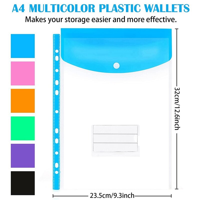 24 Pack A4 Ponszakken Plastic Portefeuilles-11 Gaten Uitbreidbare Bindmiddel Pocket Envelop Bestand Mappen