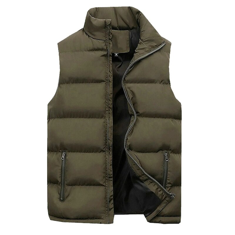 Mens Puffer Coat Vest Sleeveless High Collar Padded Down Coat Autumn Winter Warm Solid Color Fitness Jacket Coat Office Workwear