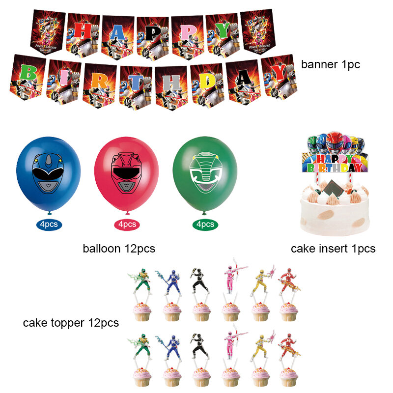 Suministros de decoración de cumpleaños para fiesta temática de Power And Rangers, Banner desechable para decoración de tartas, globos, Baby Shower, regalo para niños