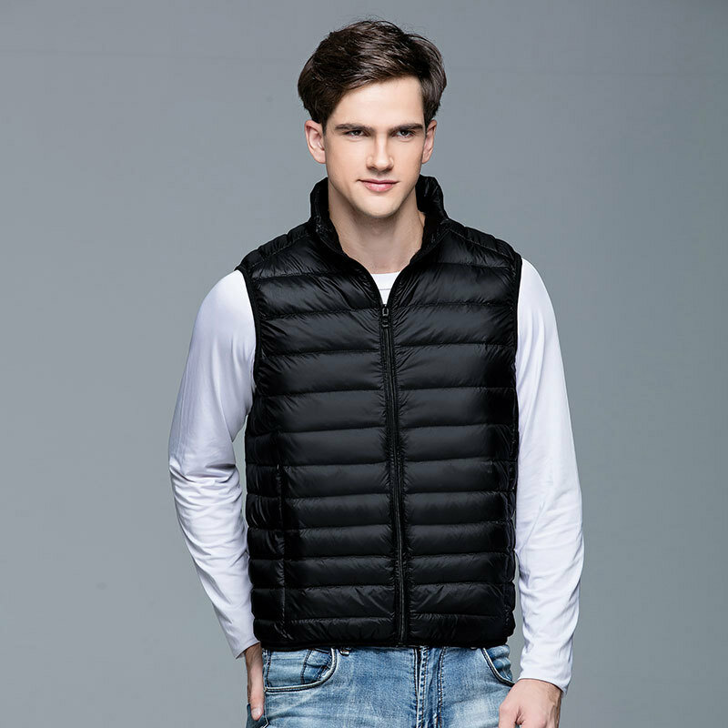 Lente Winter Man Eendendendons Vest Ultra Licht Jasje Mannen Mode Mouwloze Bovenkleding Jas Herfst Winter 90% Wit