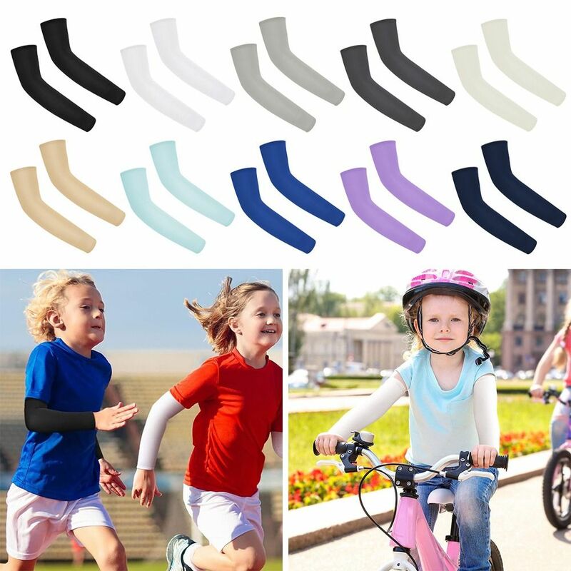 Solid Color Kids Arm Sleeves Sportswear Elastic Sun Protection Arm Cover Girls Boys