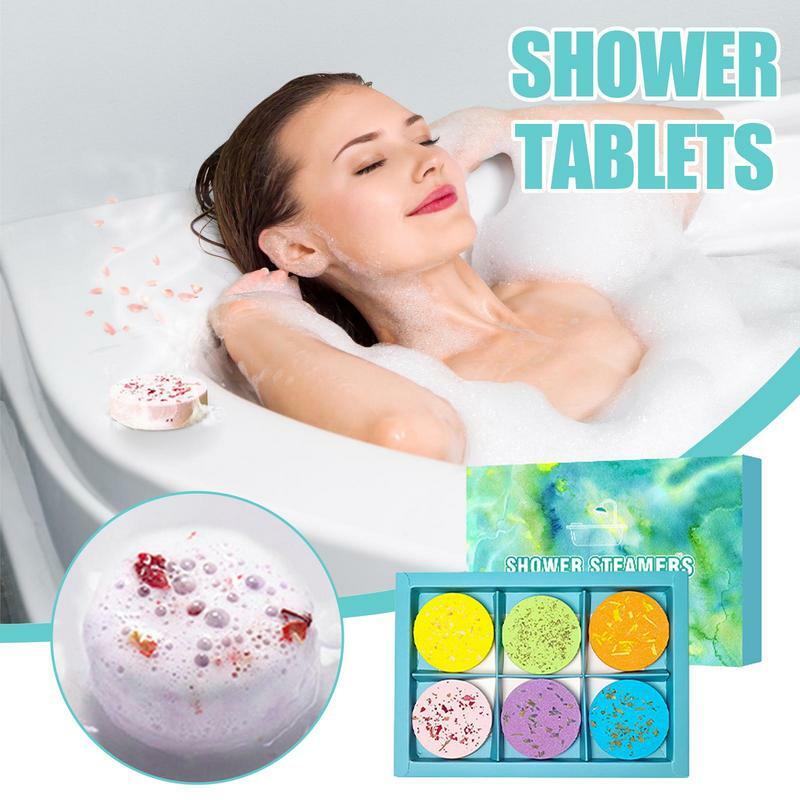 Tabletki pod prysznic 6 szt. Parowce prysznicowe dla kobiet suszony kwiat tabletki do kąpieli relaksujące tabletki do kąpieli odświeżające aromaterapii