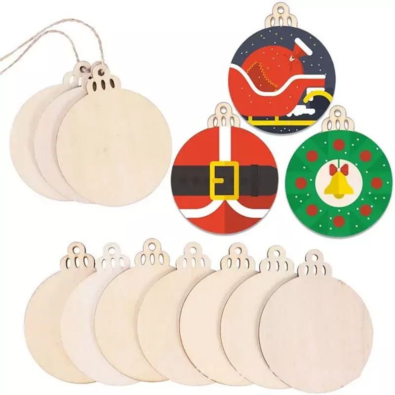 10/20Pcs Unfinished Holz Scheiben Holz Kreise Discs mit Seil Weihnachten Baum Dekoration hängen ornamente leere holz anhänger
