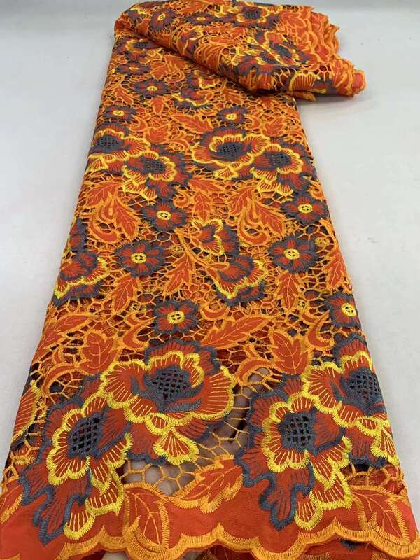 Francuska nigeryjska miękka gipiura z nicią tkanina koronkowa wysokiej jakości haft afrykańska tkanina barwiona rozpuszczalny haft na suknię ślubną