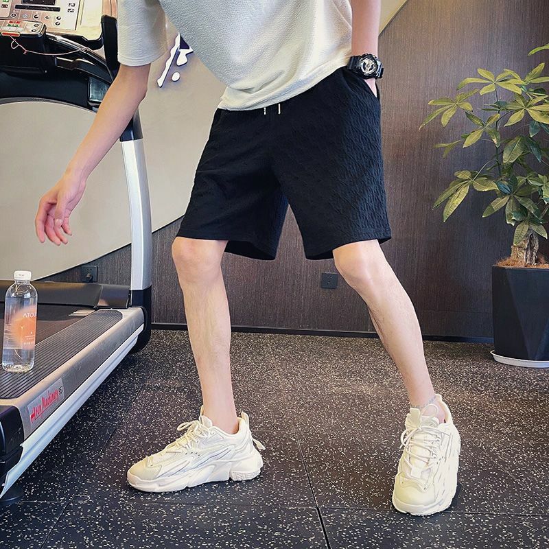 2024 Summer Lightweight Sweat-absorbing Beach Pants Versatile Solid Color Sports Wrinkle Stripe Checkered Split Pants for Men