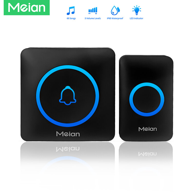 Meian-smart-ワイヤレスホームセキュリティドアベル,防水ip65,屋外ドアベル,60曲,5ボリューム,調整可能なチャイムキット