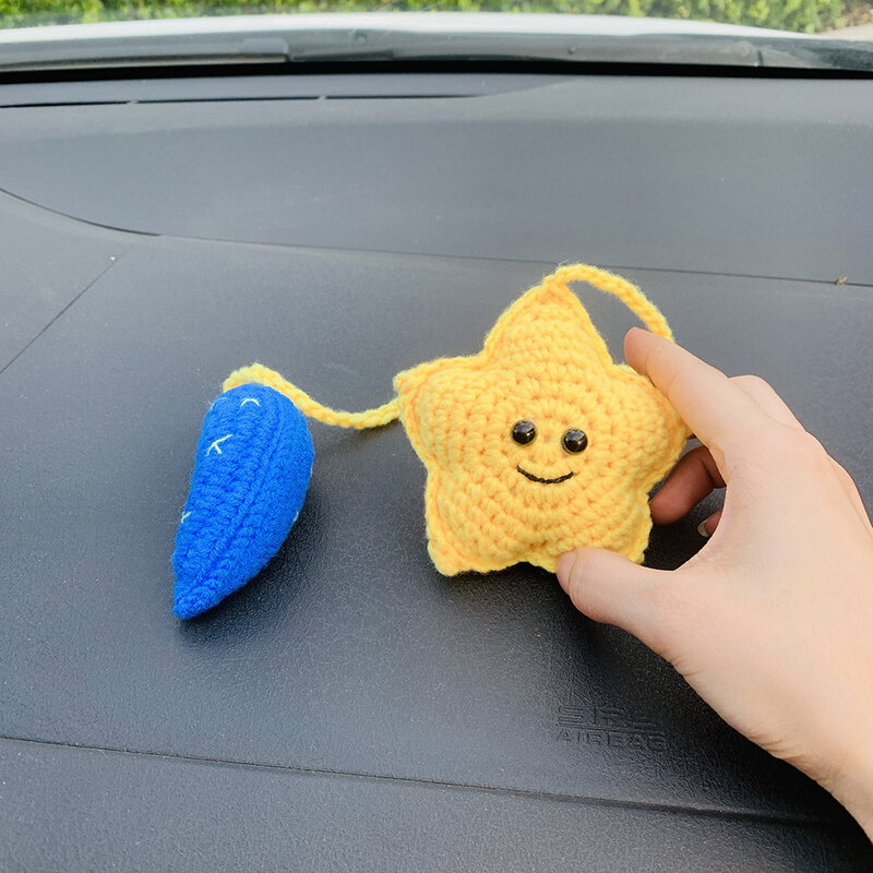 Hand Made Knitted Key Chain Ring, Car Interior Hanging Accessories, Star and Moon Trinkets, Car Bag Pendant