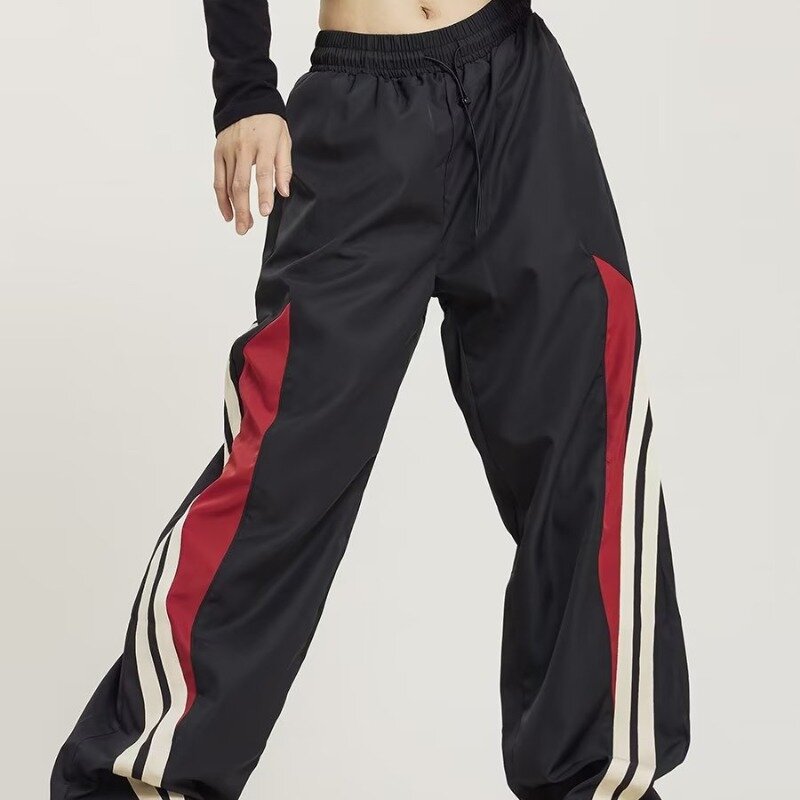 2023กางเกงวอร์มผู้หญิงขากว้างชุดลำลองแนวสตรีท Y2K กางเกงวอร์มสีดำโอเวอร์ไซส์กางเกงกีฬาธรรมดา