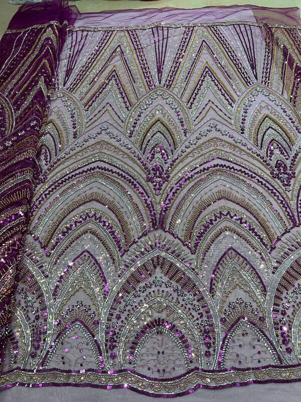 5 Yards Luxury High-end Beaded Fabric Heavy Sequins Embroidery Fabric Fashion French Tulle Mesh Lace Fabric for Wedding