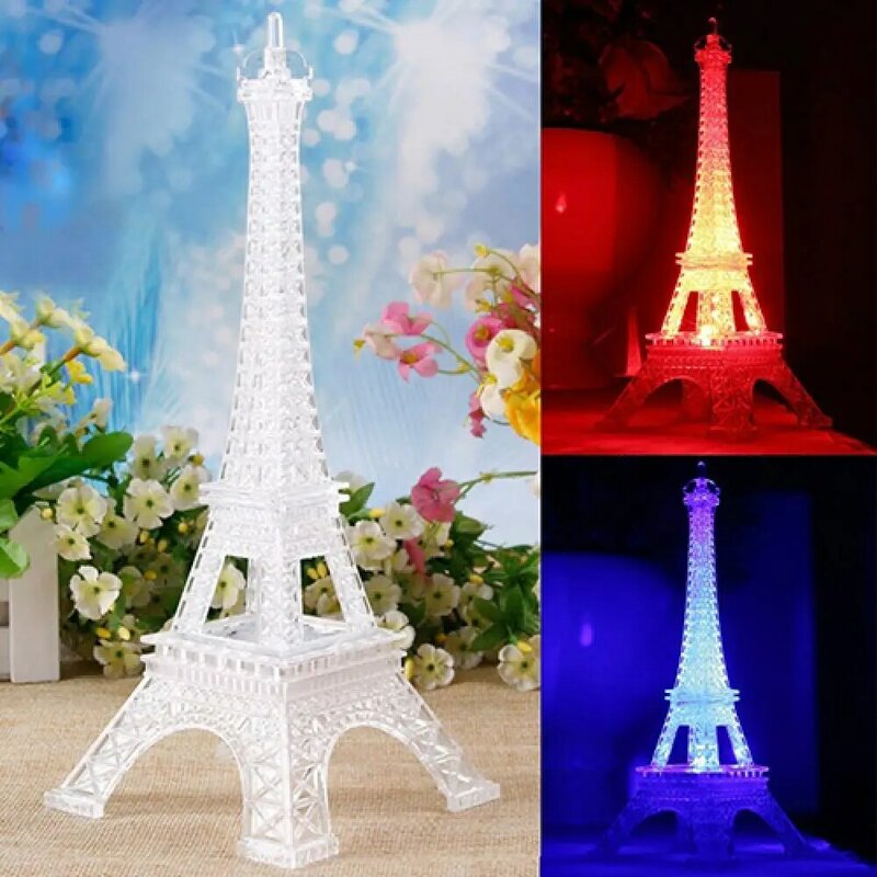 Luz Nocturna colorida decorativa de la Torre Eiffel, lámpara de botón, regalo de cumpleaños