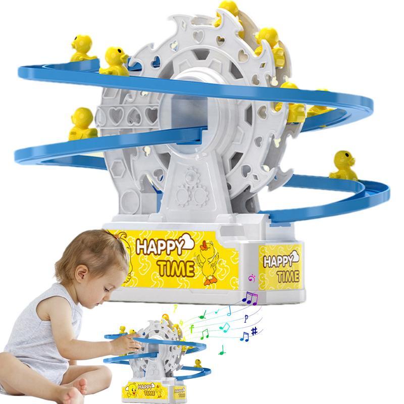 Mainan bebek kecil memanjat, mainan bebek kecil, roda Ferris, mainan panjat tangga, set mainan Roller Coaster, pendakian hewan, Tangga