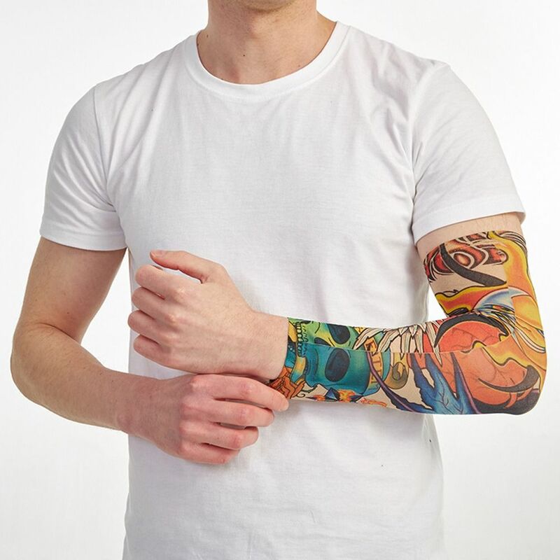 Sarung lengan tato lari, pakaian olahraga luar ruangan perlindungan UV pendingin matahari perlindungan tato lengan tangan bunga
